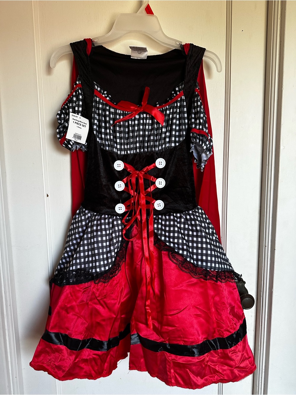 WONDERLAND Red and Black Checkered Pirate Dress with Cape